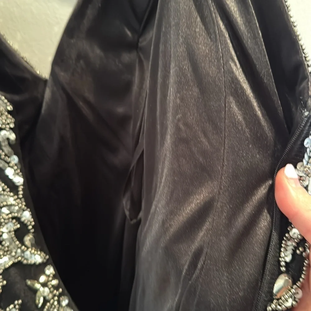Jovani Black and Silver Embellished Sequin and Beaded Cocktail Dress 6